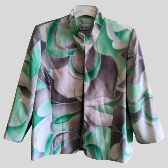 Alfred Dunner Blazer Women's 10 Green Gray Abstract Swing Jacket NWT Lined - Picture 1 of 10
